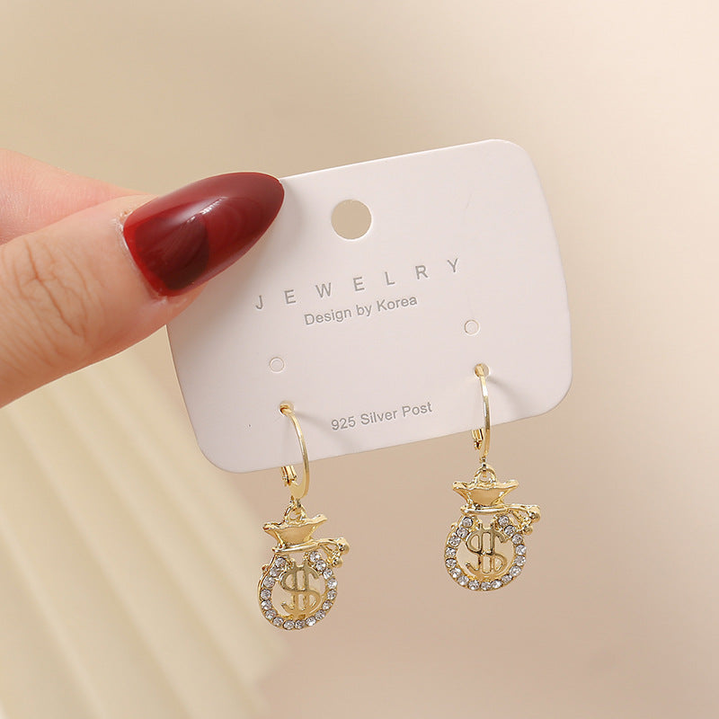 National Fashion Rhinestone Cat's Eye Purse Earrings Temperament