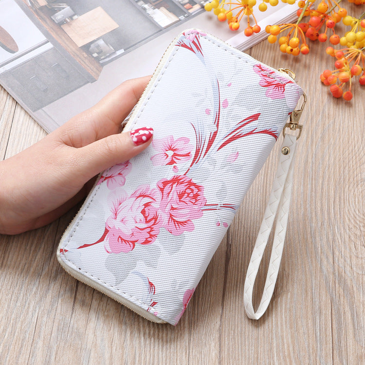 Women's Long Wallet Printed Single-Pull Mobile Phone Bag Clutch