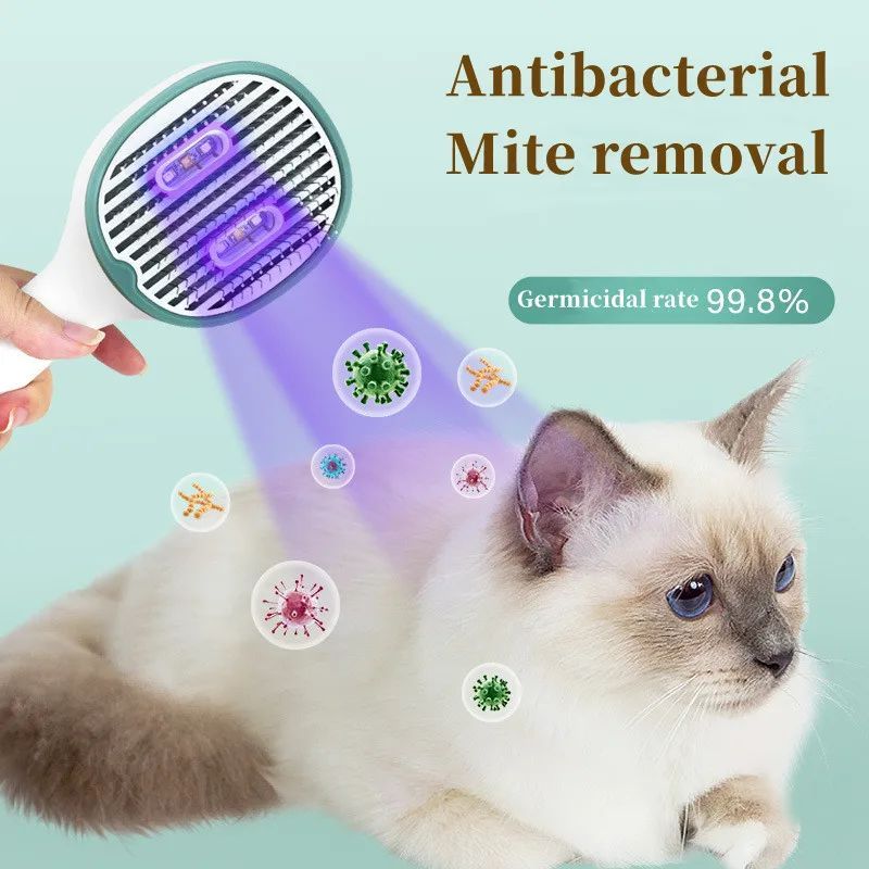 Cat Comb Dog Hair Remover Brush UVC Sterilization Pet Grooming Slicker Needle Comb Removes Tangled Self Cleaning Pet Supplies