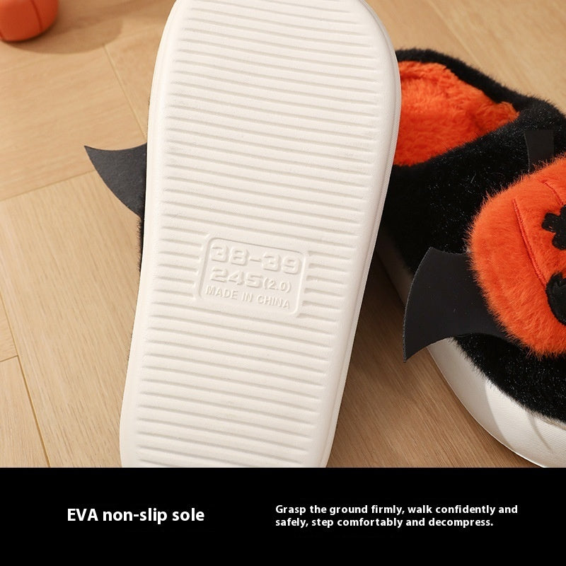 Halloween Cartoon Funny Pumpkin Slippers With Small Wings Design Indoor Non-Slip Bedroom Floor Cotton Slipper Winter House Shoes Couple