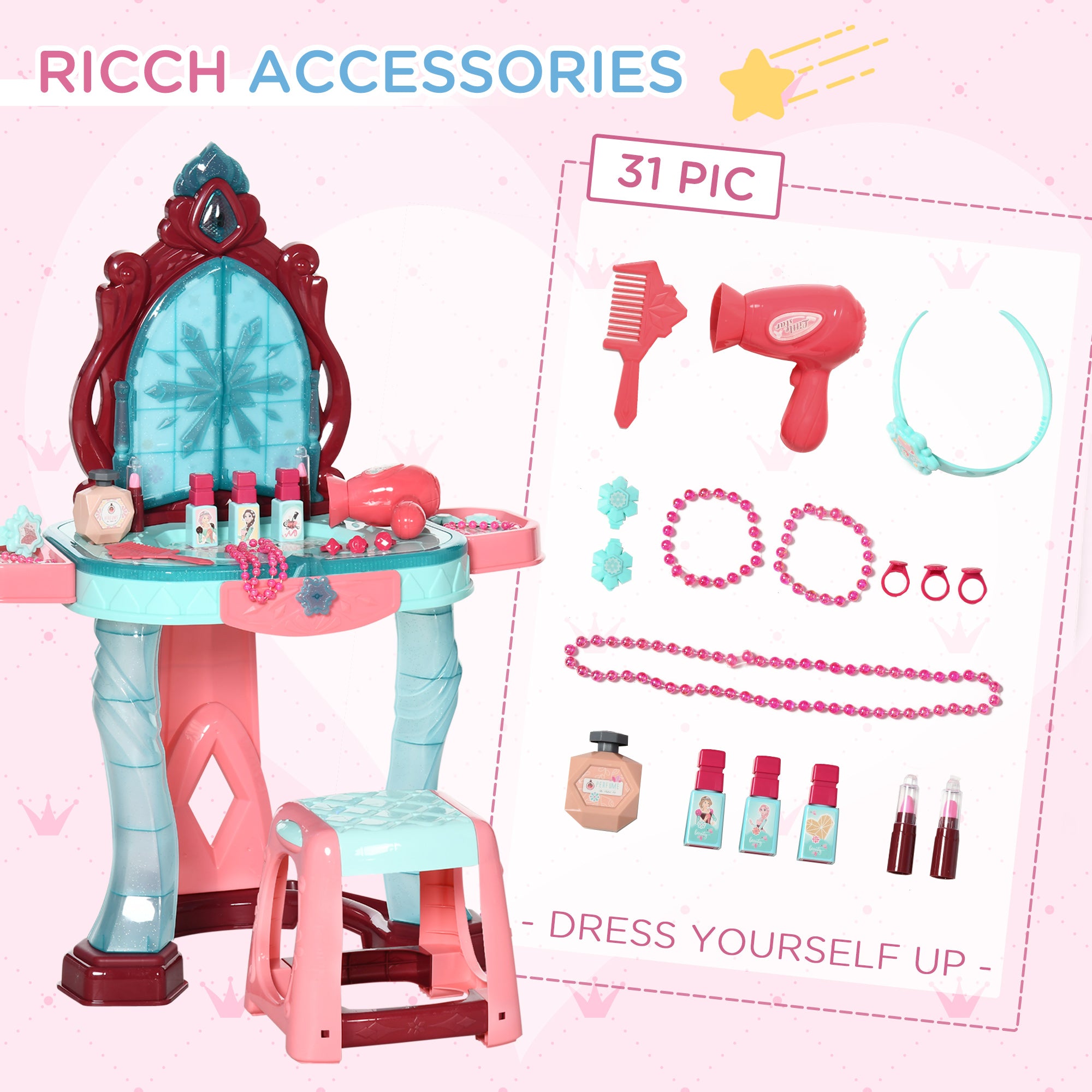 Kids Vanity Set with Self-Opening Magic Mirror