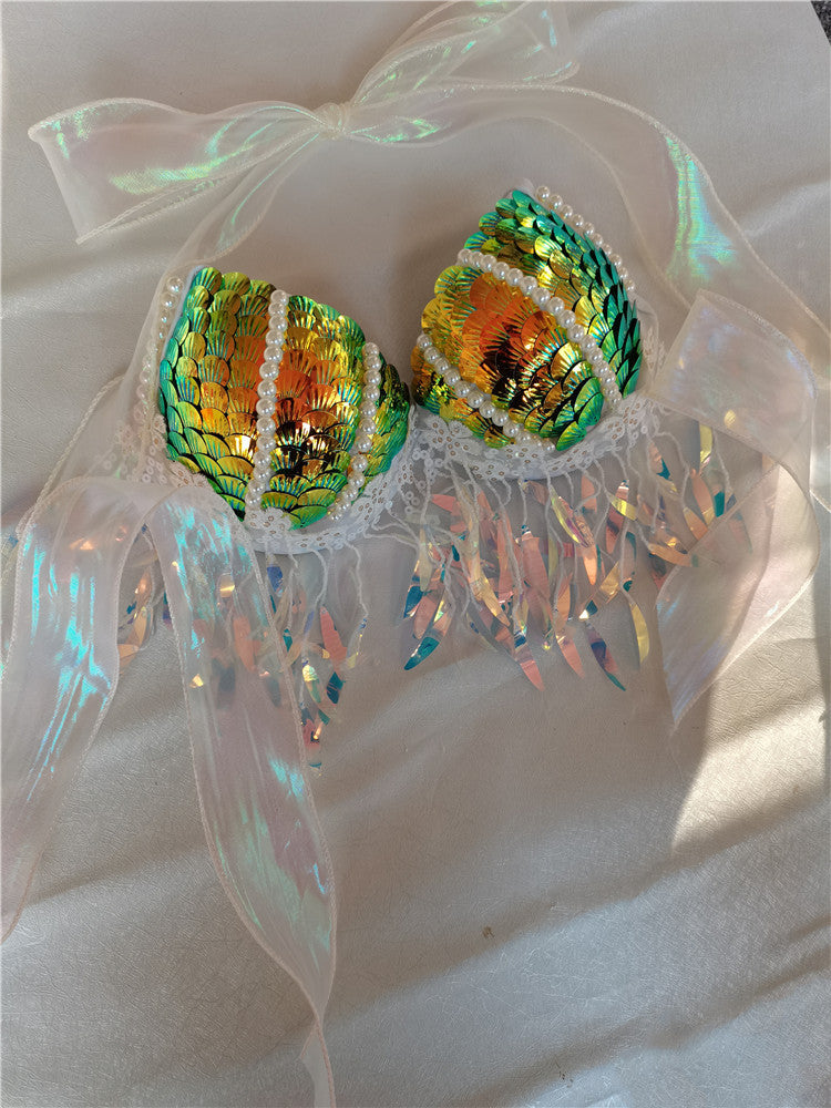 Mermaid Sequins Shell Bikini Top Bra
