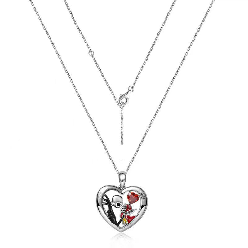 Halloween Heart-Shaped Skull Necklace With Rhinestones Couple Love Clavicle Necklace Men And Women Jewelry Accessories