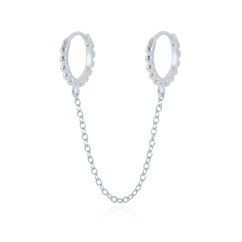 Sterling Silver Pentagram Diamond Chain Tassel Stud Earrings