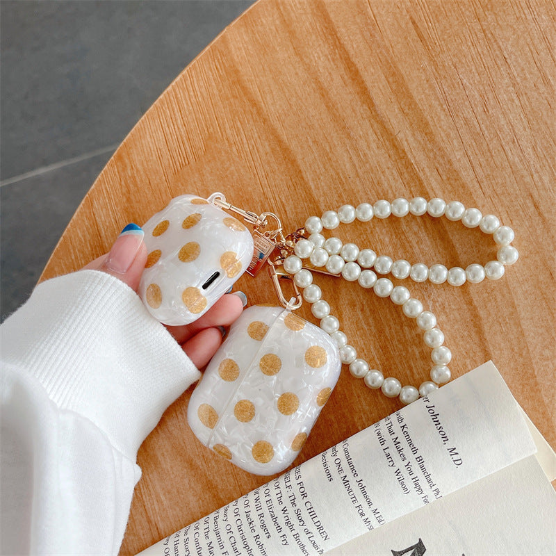 Compatible with Apple, Wave Dot Shell Pattern Bluetooth Earphone Protective Cover Soft Shell Chain