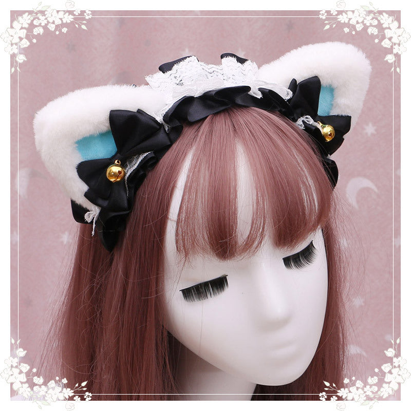 A Lovely Japanese Lolita Hairdress, Catwoman Plush Lolita Headdress, Lace Cat Ear Hair Band