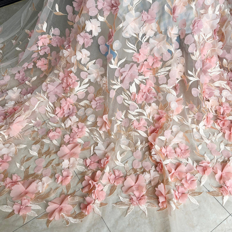 White Chiffon Flower Lace Wedding Dress Tail Dress Fabric