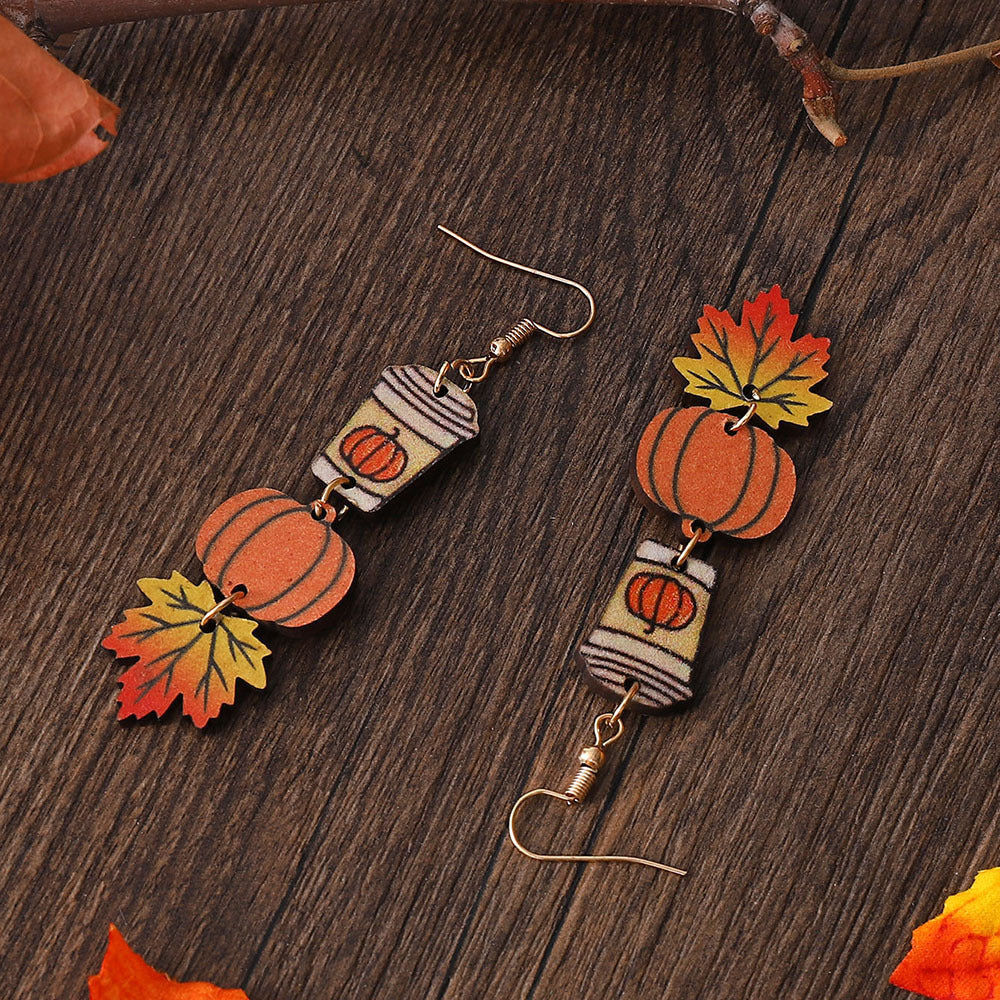 Pumpkin Maple Leaf Coffee Cup Earrings