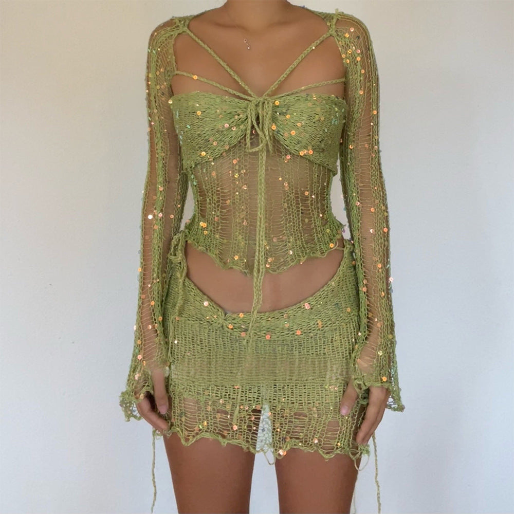 Women's Knitted Sweater Three-Piece Set Suit