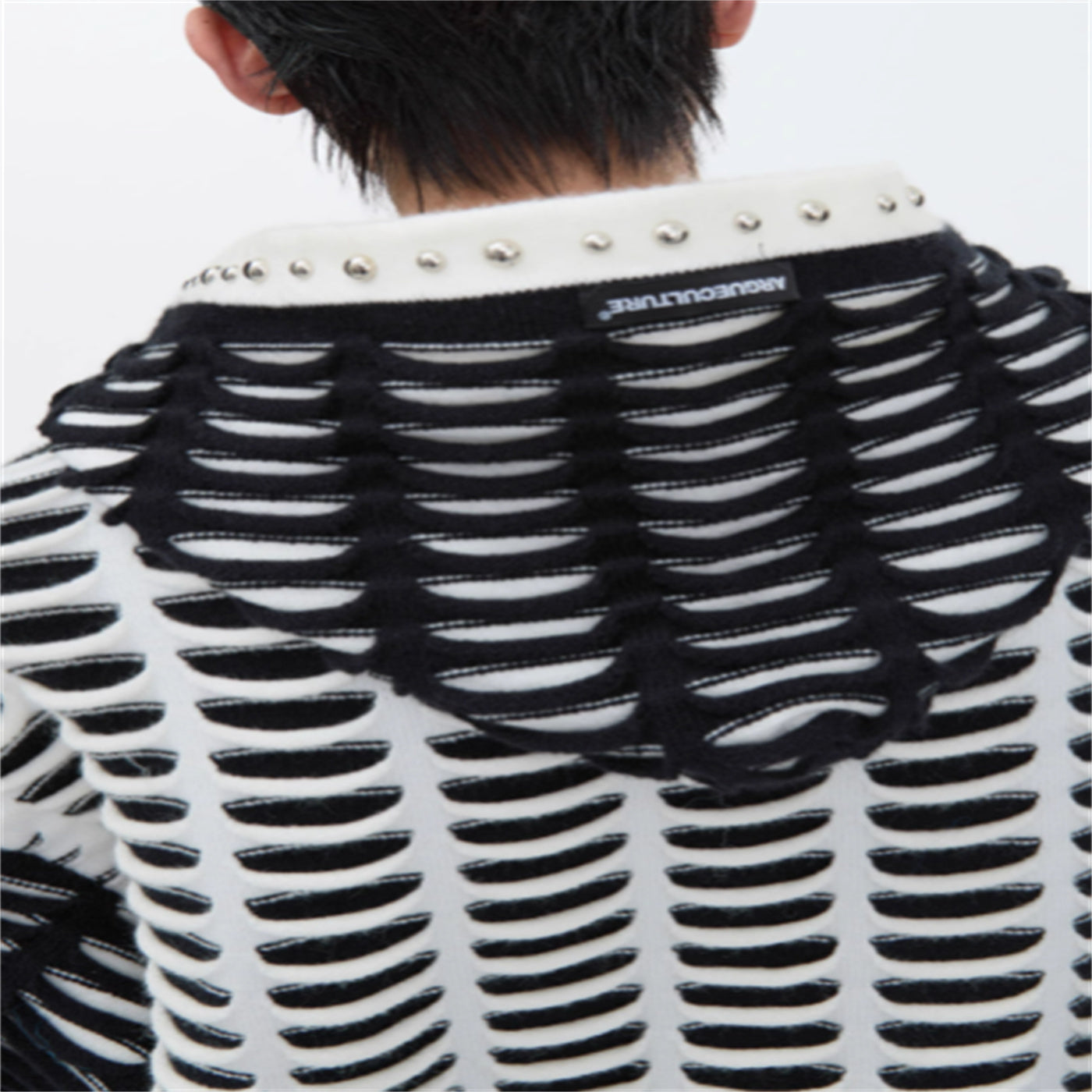 Contrast Color Knitted Hooded Sweatshirt With Metal Rivets For Women