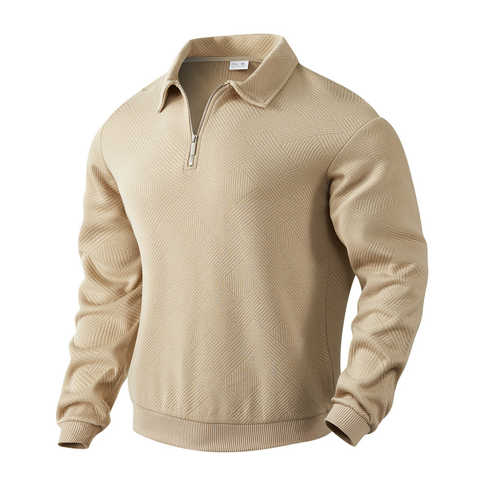 Lapel Jacquard Half-Zipper Sweatshirt Fashion Solid Color Long-Sleeved Tops For Men Clothing