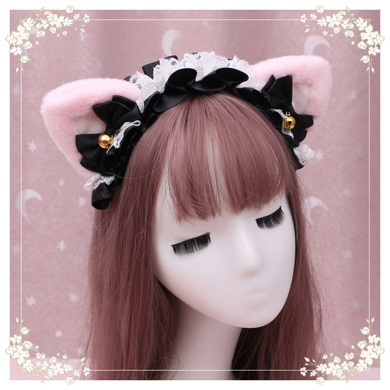 A Lovely Japanese Lolita Hairdress, Catwoman Plush Lolita Headdress, Lace Cat Ear Hair Band