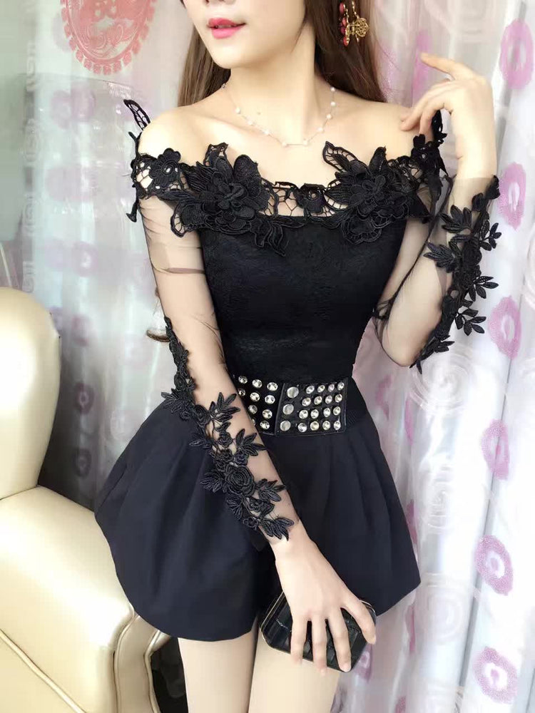 HEAVY INDUSTRY EMBROIDERY 3D FLORAL SLIM SHORT TOP