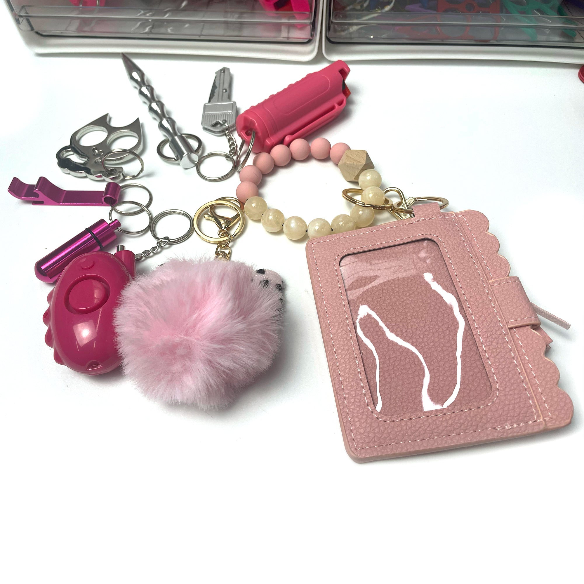 Beaded Card Bag Wool Ball Bottle Opener Finger Tiger Key Self-Defense Key Buckle Set
