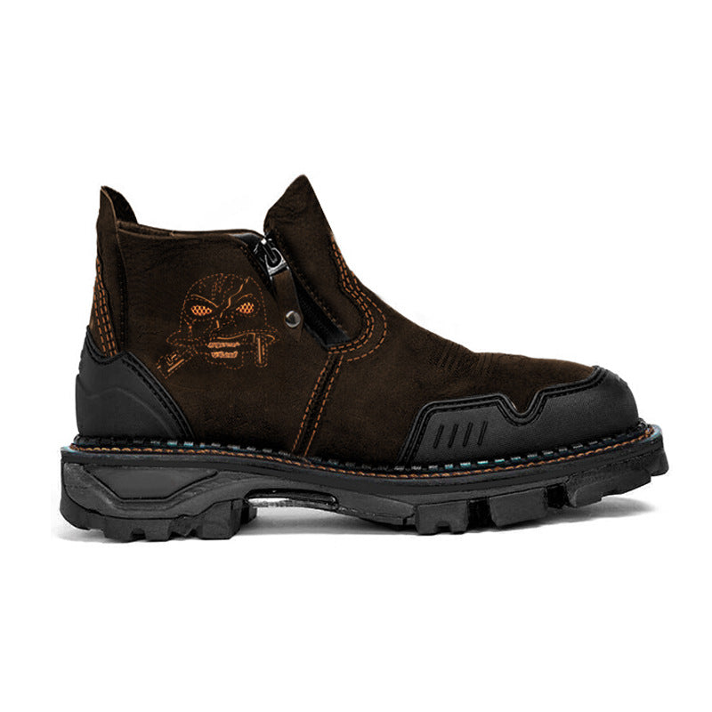 Square Toe Men's Leather Boots Snow Boots Wear-Resistant Martin Boots Low-Heel Casual Men's Shoes