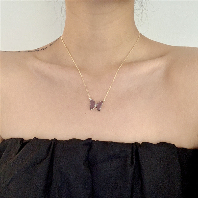 New Gold-Plated Crystal Butterfly Necklace