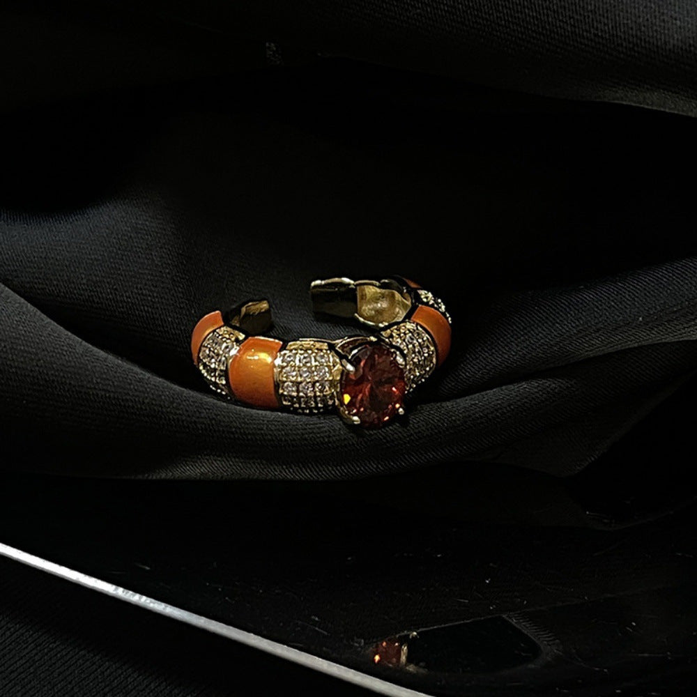 Antique Zircon Brushed Ring Female Retro Minority