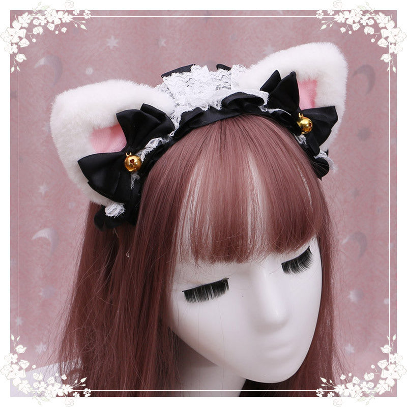 A Lovely Japanese Lolita Hairdress, Catwoman Plush Lolita Headdress, Lace Cat Ear Hair Band