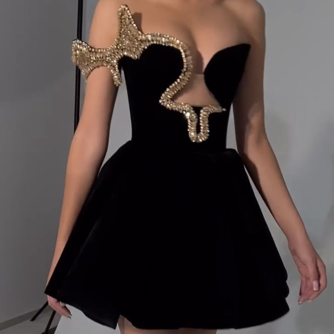 Strapless Sequined V-Neck Tight Dress Women