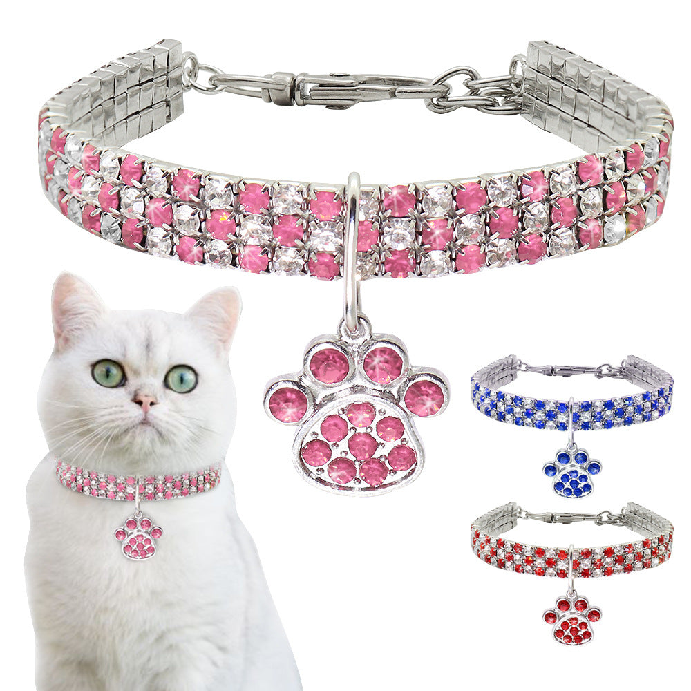 Pet Collar With Diamonds, Mixed-Color Cat And Dog Supplies, Cat Claws, Elastic Cat And Dog Necklace Jewelry