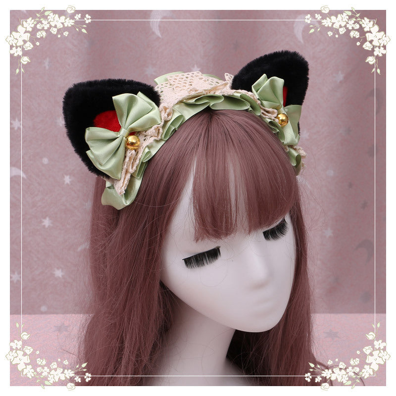 A Lovely Japanese Lolita Hairdress, Catwoman Plush Lolita Headdress, Lace Cat Ear Hair Band