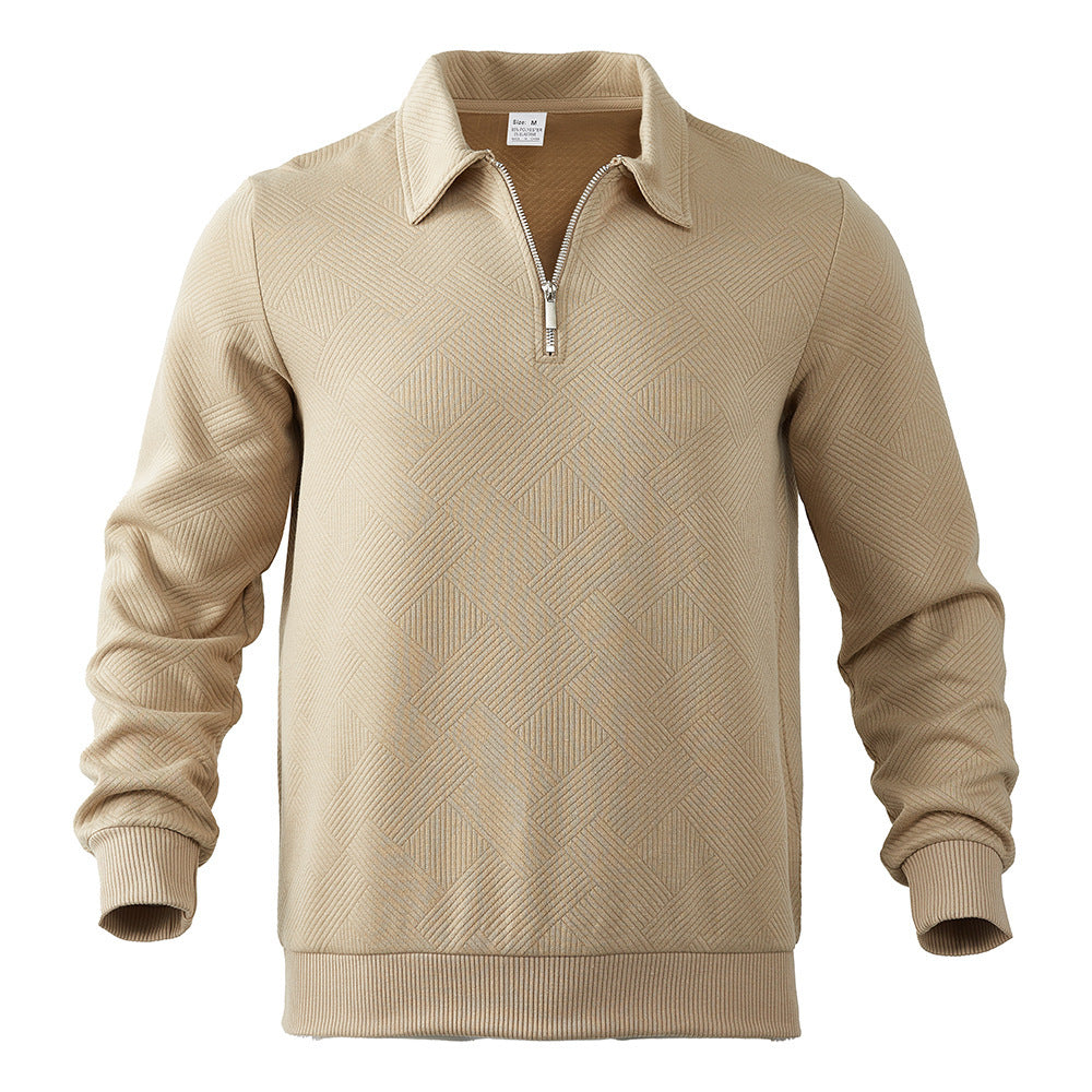 Lapel Jacquard Half-Zipper Sweatshirt Fashion Solid Color Long-Sleeved Tops For Men Clothing