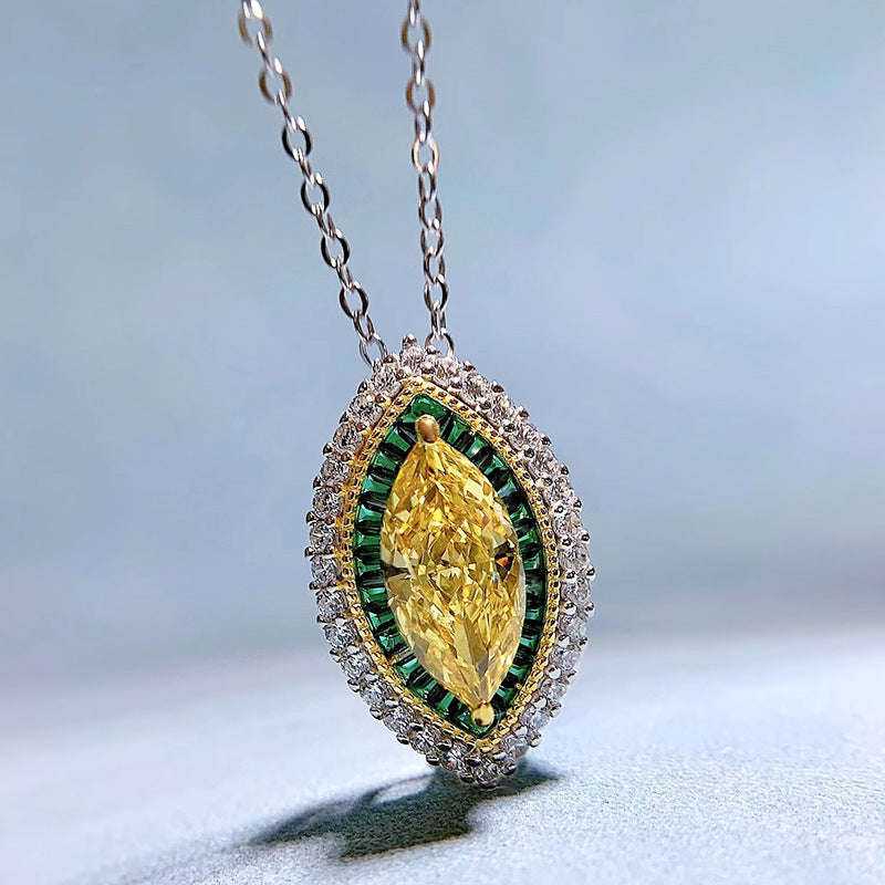 New 925 Silver Necklace 613 Yellow Diamond Horse Eye Pendant For Women