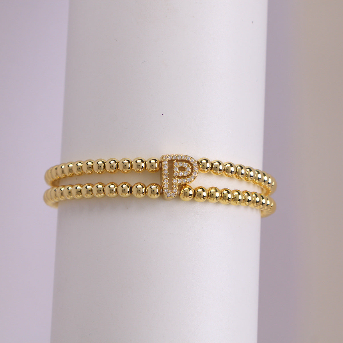 Copper-Plated 18k Gold Zircon Bead Bracelet