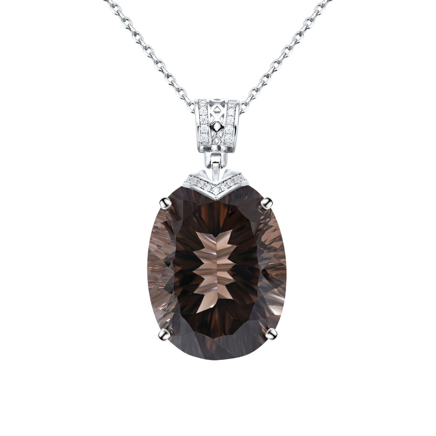 Luxury And High-Grade Natural Tea Crystal Pendant Fashionable Design S925 Silver Inlaid Egg Shaped Gem Necklace