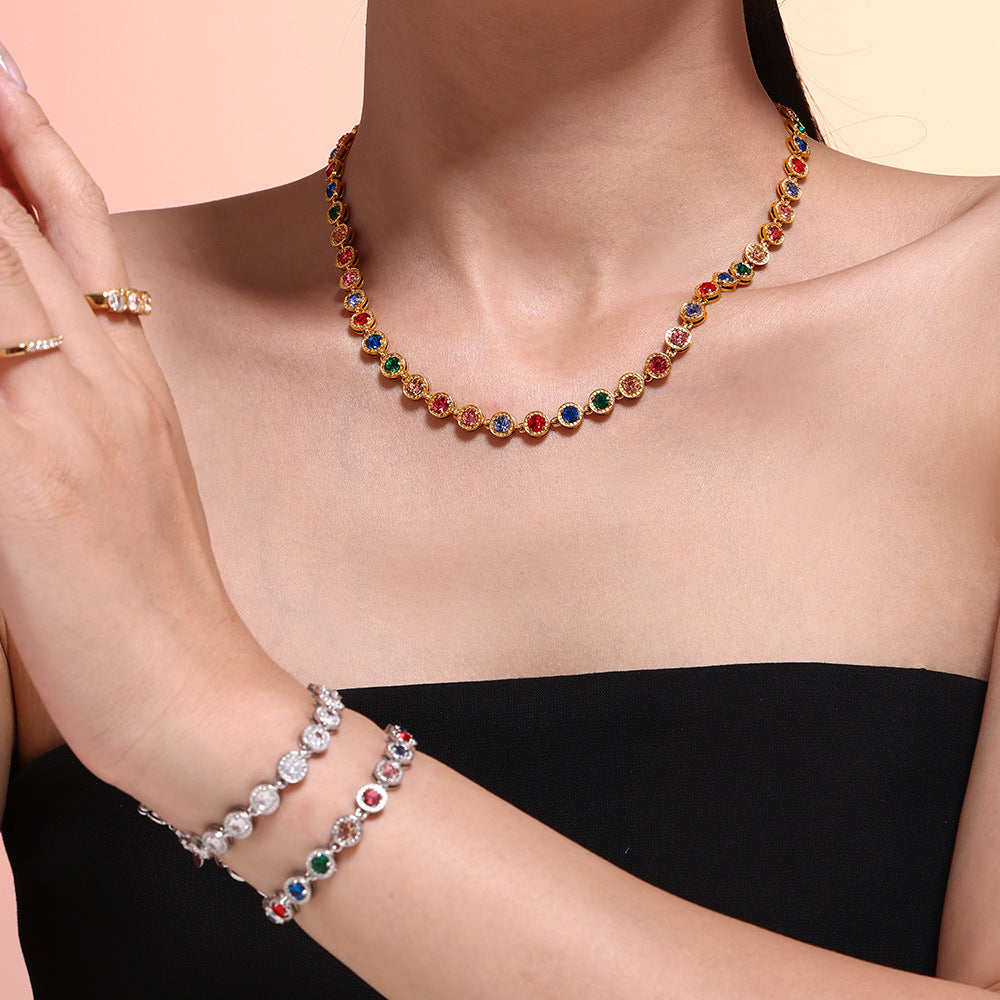 European And American Style Color Zircon Necklace High Sense Graceful And Fashionable