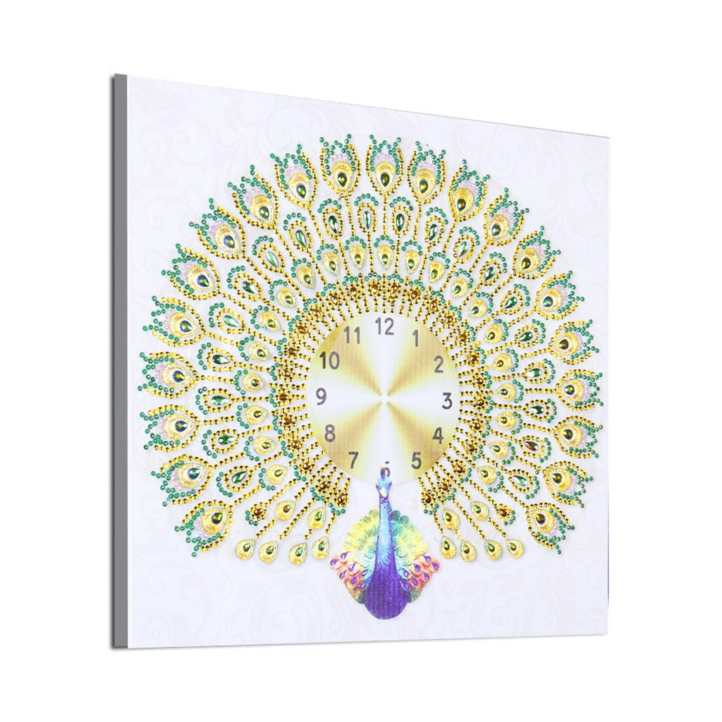 Non-Full Diamond Special-Shaped Brick Stone Embroidery Peacock Creative Clocks Diamond Painting
