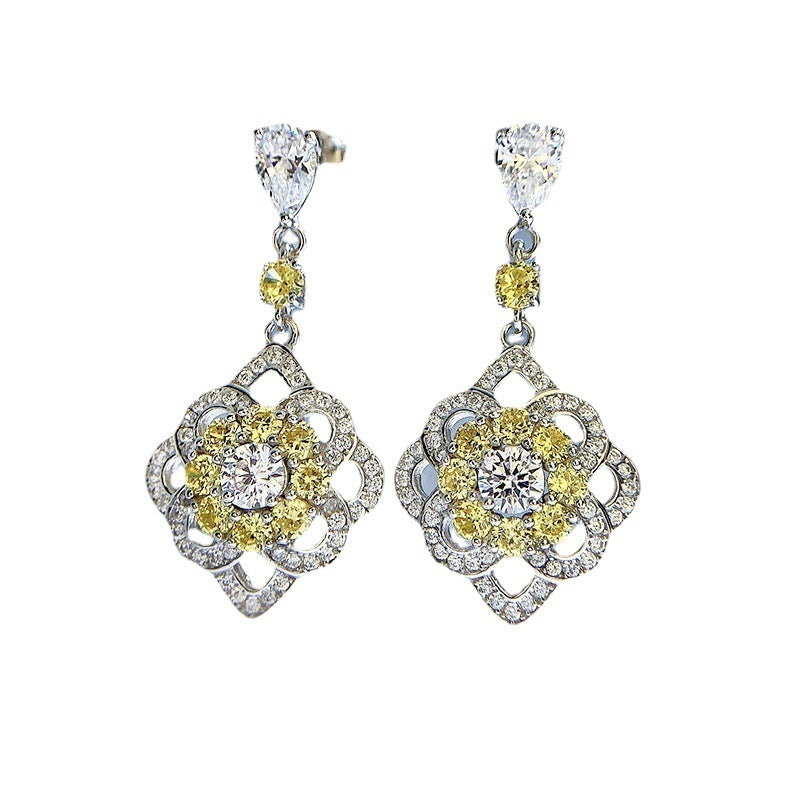 Sterling Silver Micro-Inlaid Yellow Diamond Ear Studs