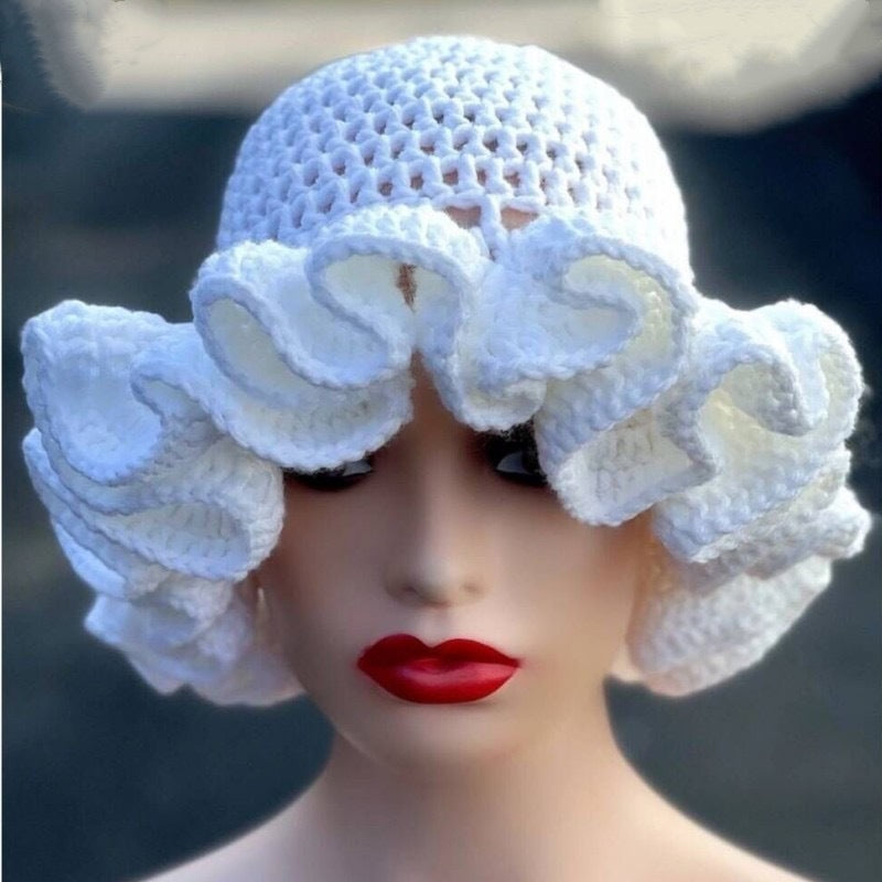 Knitted Lace Bamboo Hat Ruffled Hat Fashion