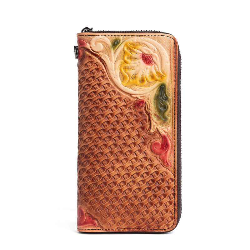 Fashion Retro Hand-Painted Tree High Leather Mid-Length Clutch Purse
