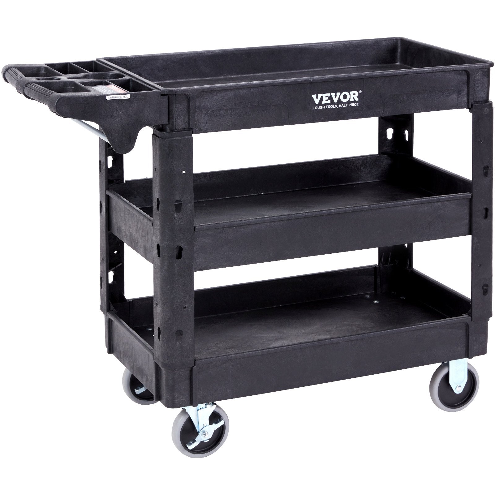 Utility Service Cart, 3 Shelf 550LBS Heavy Duty Plastic Rolling Utility Cart With 360 Swivel Wheels