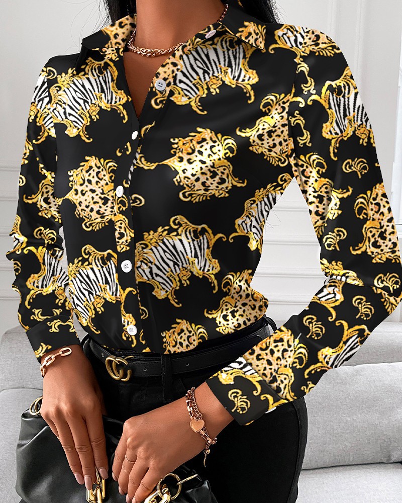 Autumn Shirt Long-Sleeved Printed Lapel Shirt