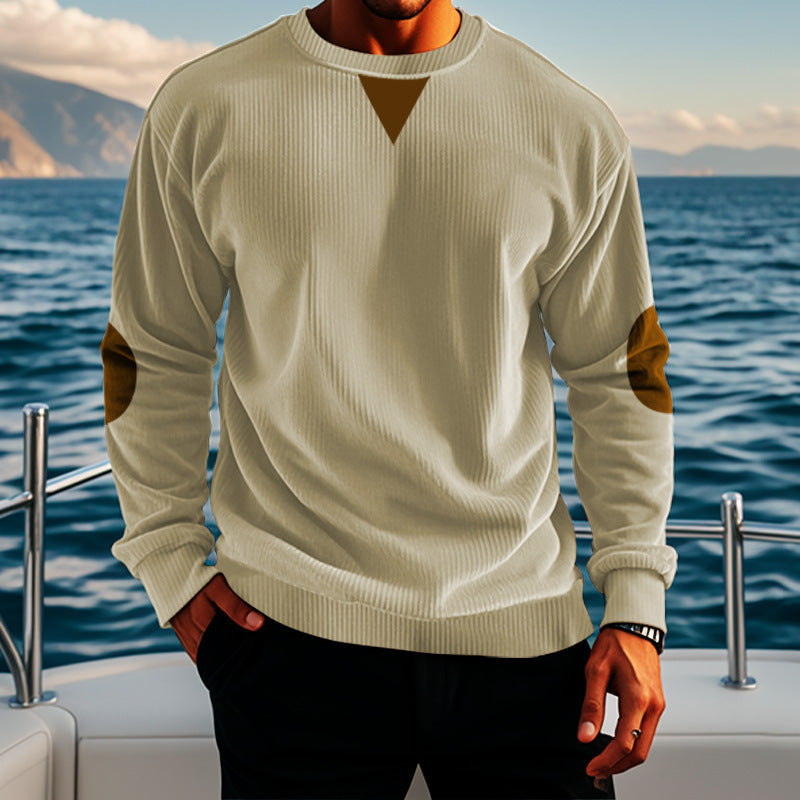 Stand Collar Corduroy Long-Sleeved Sweater For Men