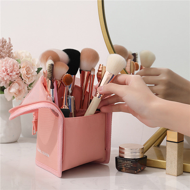 Makeup Brush Case Makeup Brush Holder Travel Waterproof Cosmetic Bag Stand-Up Foldable Makeup Cup With Zipper