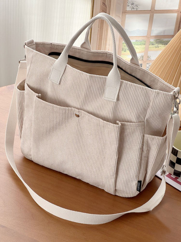 Thick Corduroy Shoulder Bags Simple All-Match Commute Totes Student Leisure Artistic Portable Messenger Bag