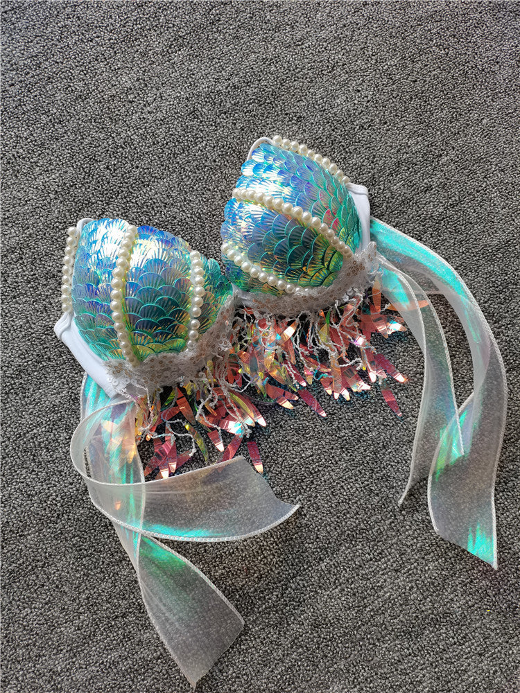 Mermaid Sequins Shell Bikini Top Bra