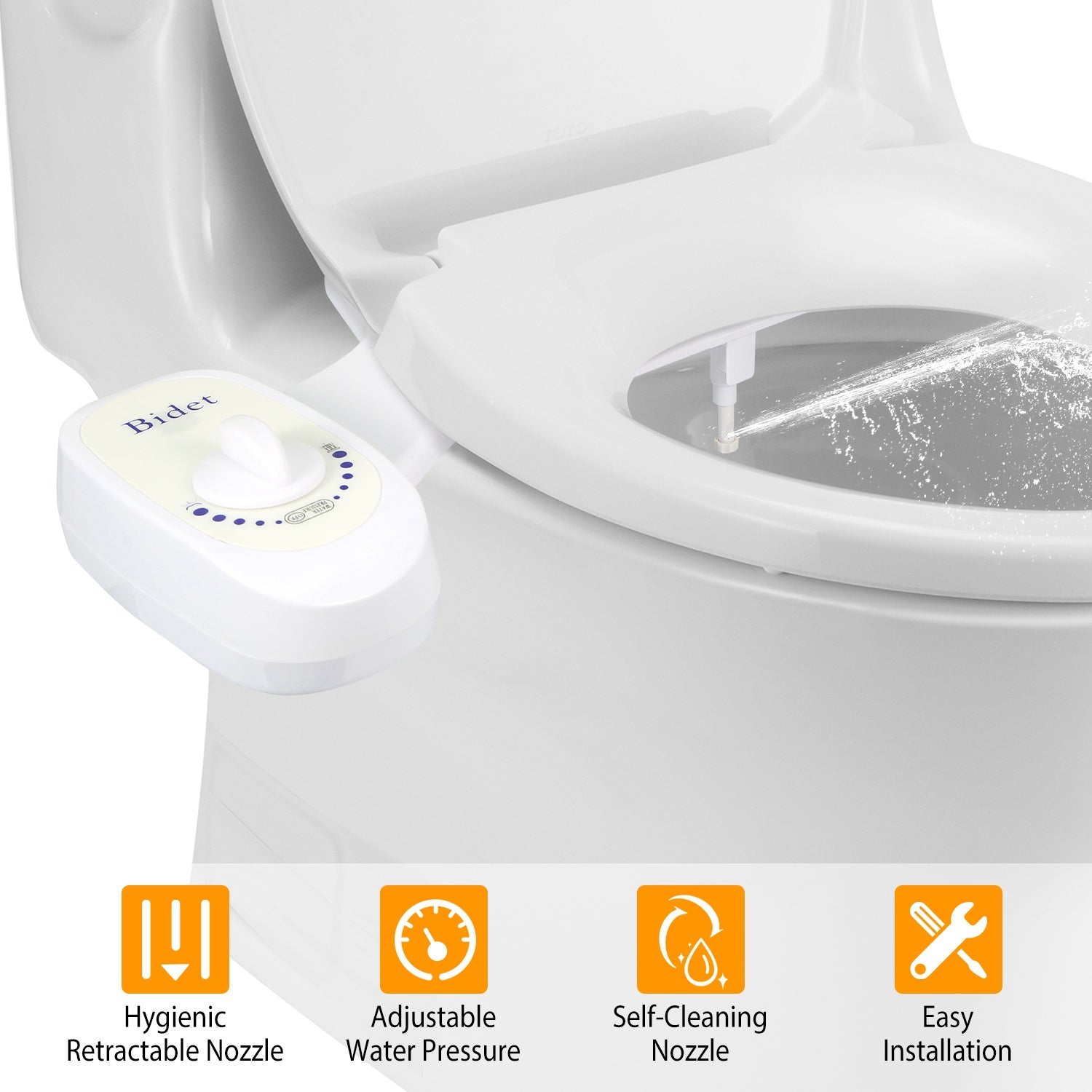Bidet Water Spray No Electric Mechanical Bidet Toilet Seat Attachment Adjustable Water Pressure