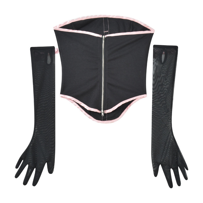 Design Sense Contrast Color Bow Tube Top Vest Women's Slim