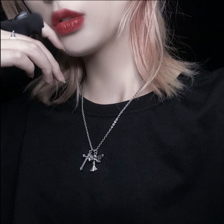 Vintage Vintage Angel Wings Cross Pendant Necklace