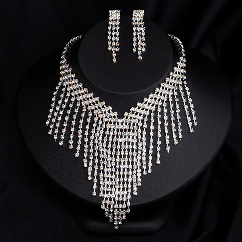 Full-Diamond Necklace And Earring Jewelry Set