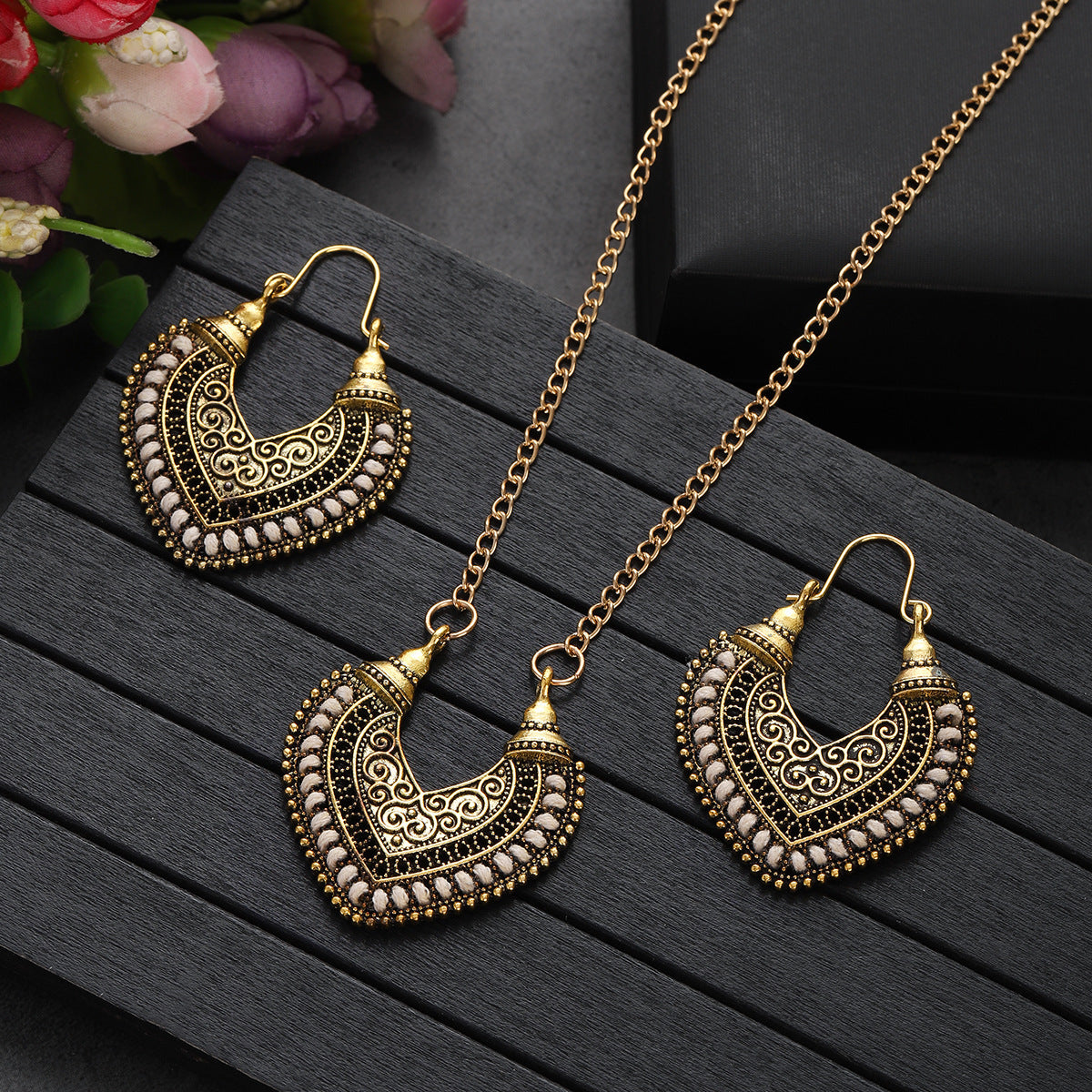 Colored Rope Winding Earrings Necklace Two-Piece Set