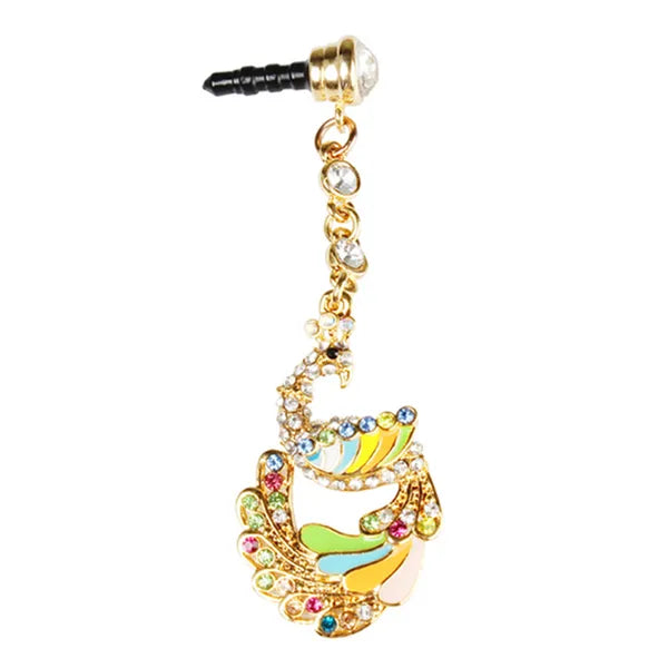 Colorful Crystal Diamond Phoenix Dust Cap Pendant For Cell Phone 3.5mm Jack