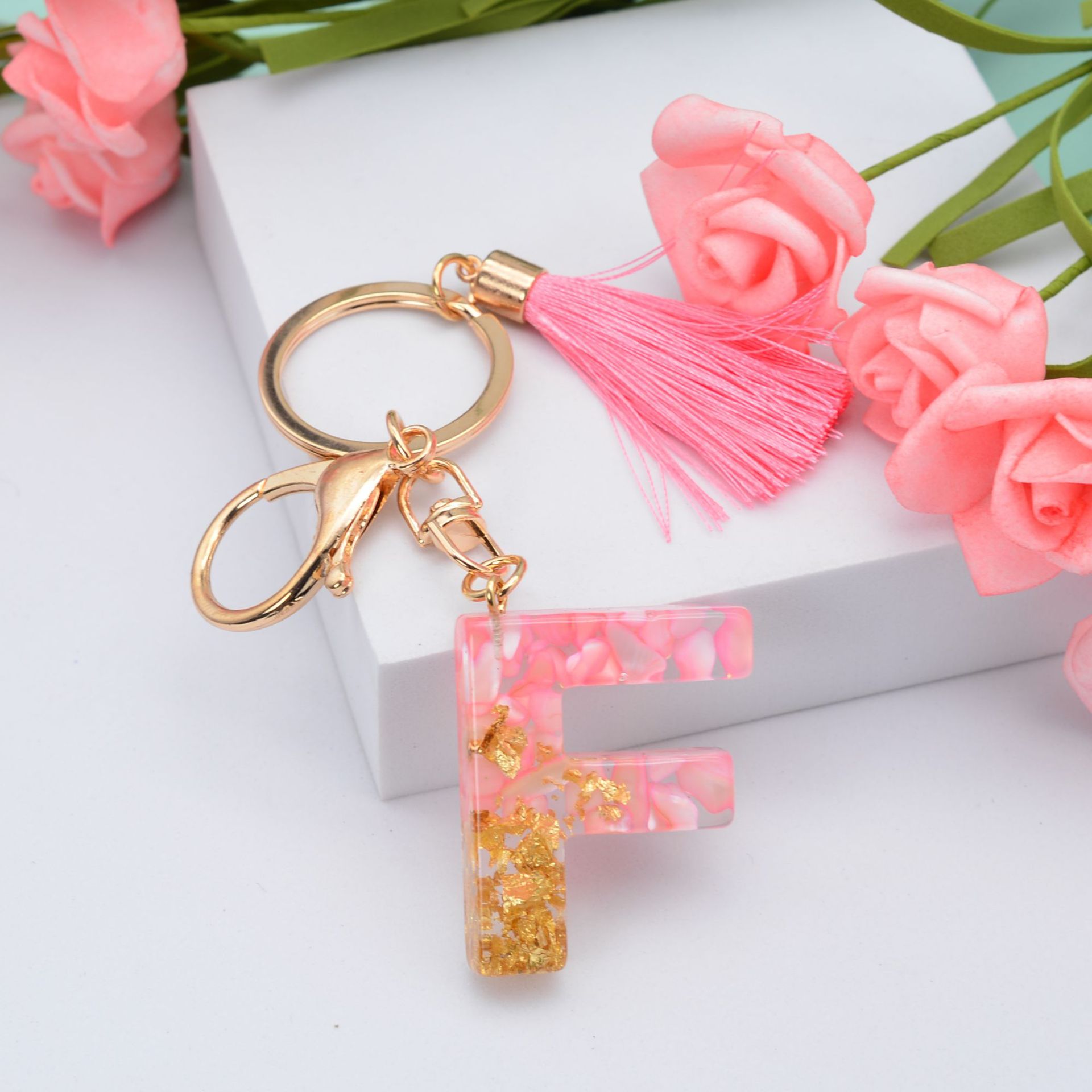 26 English Letters Leather Ball Stone Pendant Key Chain