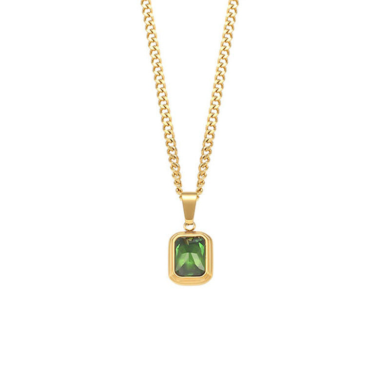 Stainless Steel Hip Hop Gemstone Pendant Necklace