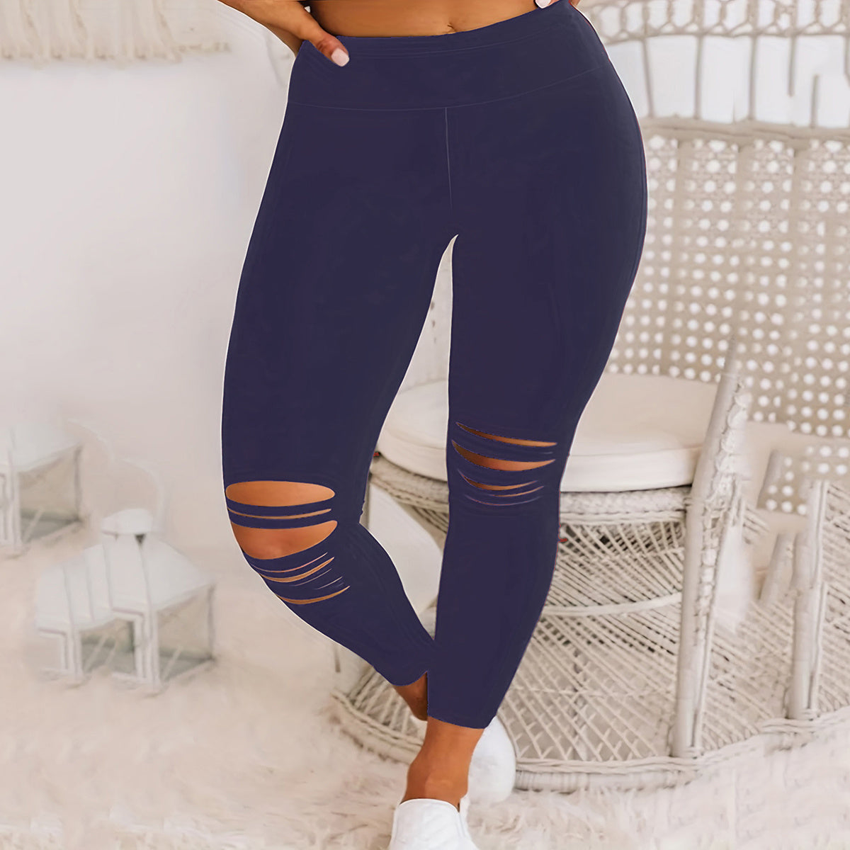 Plus Size Burnt Flower Solid Color Bottom Women's Pants