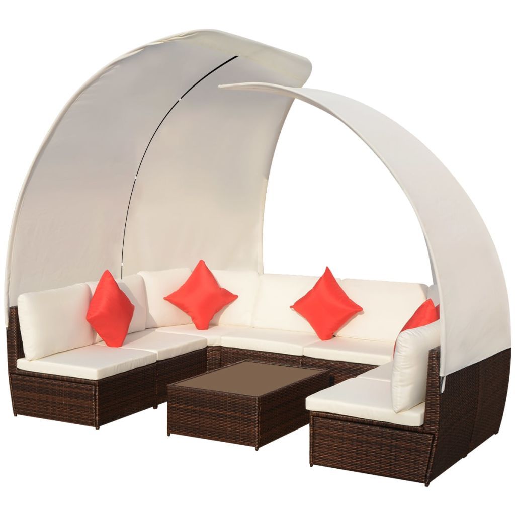 VidaXL 9 Piece Patio Lounge Set with Canopies Poly Rattan Brown